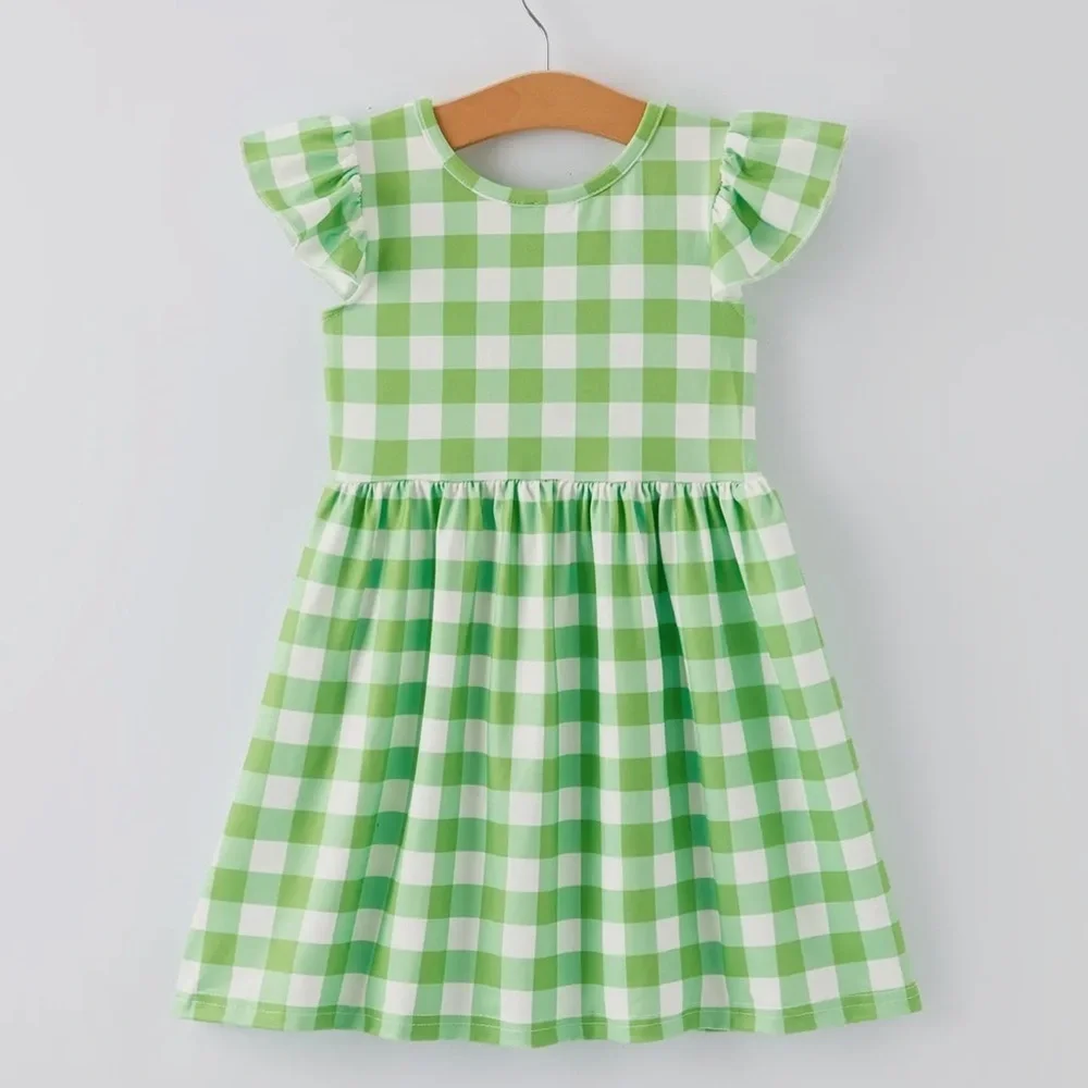Green and White Checkered Ruffle Short Sleeve Dress NWOT Boutique